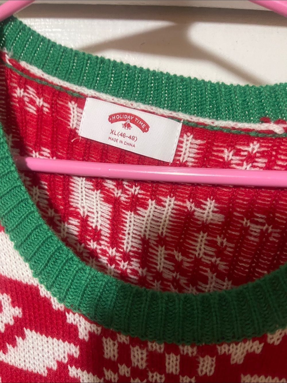 Holiday Time Men's Santa Crewneck Sweater in Red, Blue, White & Green xl - Picture 4 of 7